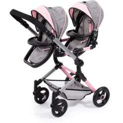 Bayer Design Twin Neo Poppenwagen Grijs/roze, Met Vlinder -Goedkope Babyproducten bayer design twin neo poppenwagen grijs roze met vlinder a313430 2