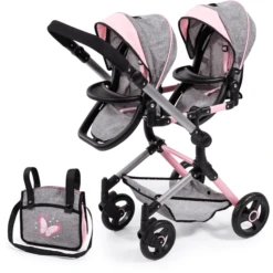 Bayer Design Twin Neo Poppenwagen Grijs/roze, Met Vlinder -Goedkope Babyproducten bayer design twin neo poppenwagen grijs roze met vlinder a313430 4