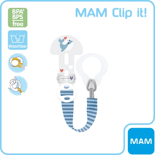 MAM Fopspeenband Clip It! 0+ Maanden, 1 Stuk, Walvis 4 MAM Fopspeenband Clip It! 0+ Maanden, 1 Stuk, Walvis - Afbeelding 4